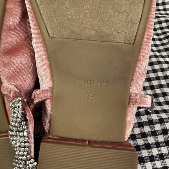 Birdies The Swan Velvet Pink Blush Slip On Rhinestone Pointed Toe Shoes 8.5 - Picture 5 of 5